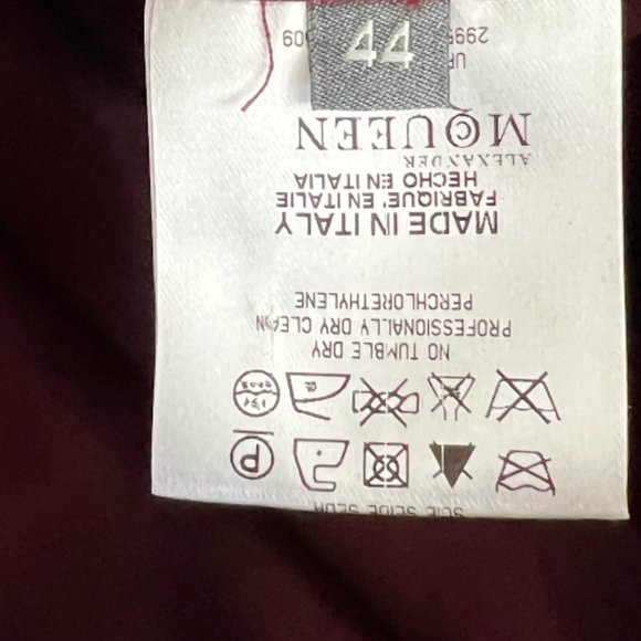 $2190 Alexander McQueen Burgundy Black Silk Blazer Wool Jacket size 44 - Picture 8 of 9